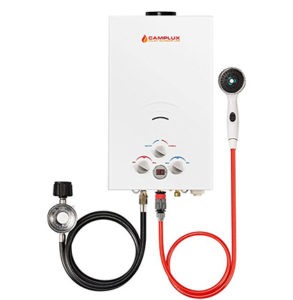 portable tankless water heater and outdoor shower