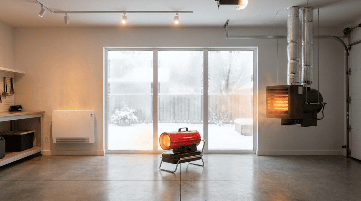 Electric, propane, and natural gas garage heaters compared side by side